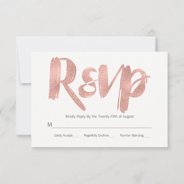 Modern Rose Gold Love Wedding RSVP Card (Front)