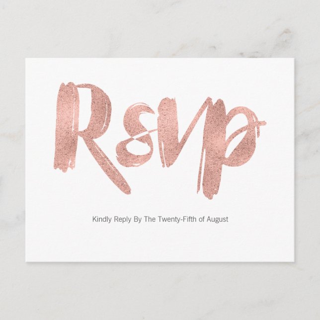Modern Rose Gold Love Wedding RSVP Postcard (Front)