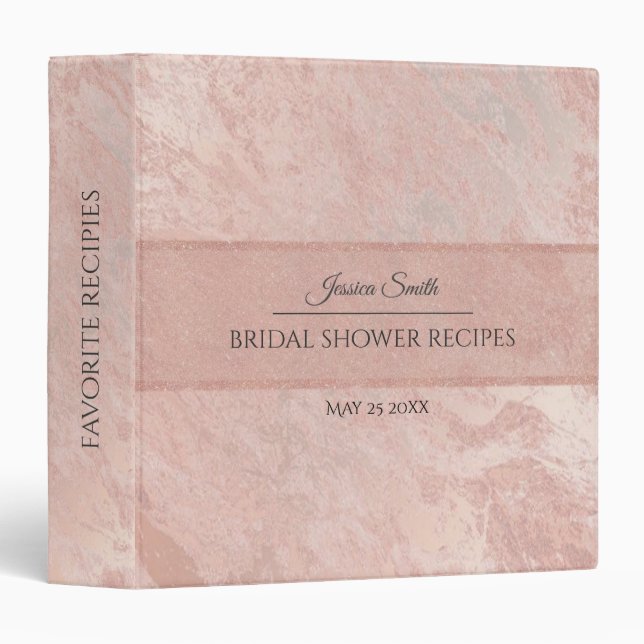 Modern Rose gold mable bridal shower recipe 3 Ring Binder (Front/Spine)