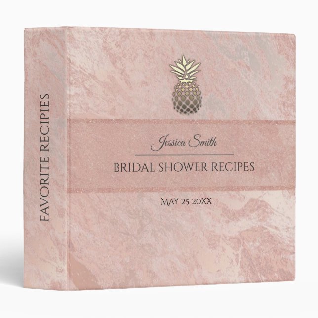 Modern Rose gold mable  bridal shower recipe 3 Ring Binder (Front/Spine)
