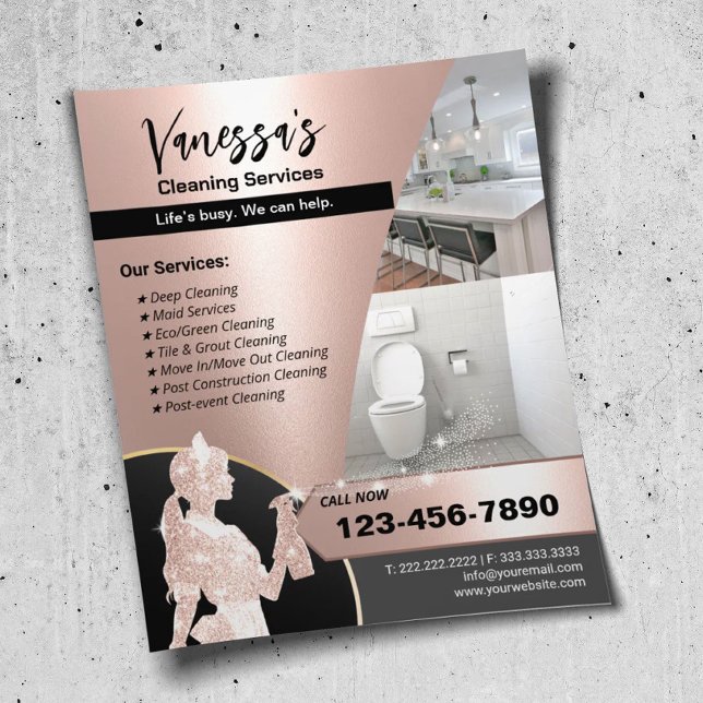 Modern Rose Gold Maid Cleaning Service  Flyer (Creator Uploaded)