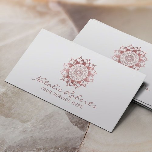 Modern Rose Gold Mandala Logo Life Coach Yoga SPA Business Card