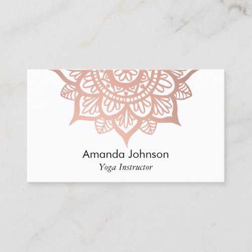 Modern Rose Gold Mandala Yoga Instructor Business Card