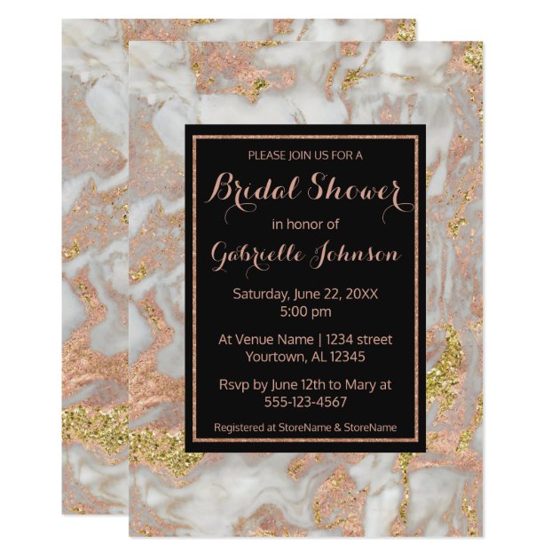 Modern Rose Gold Marble Bridal Shower Invitation