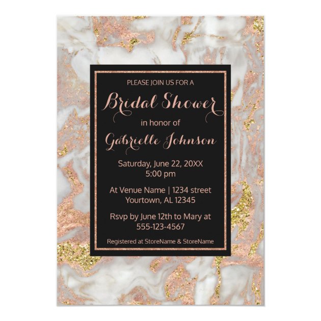 Modern Rose Gold Marble Bridal Shower Invitation