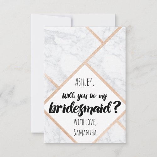 Modern rose gold marble color block my bridesmaid invitation