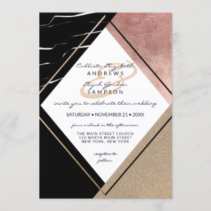 Modern Rose Gold Marble Geometric Triangle Wedding Invitation