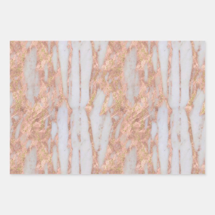Modern Rose Gold Marble Glitter Foil Wrapping Paper Sheets