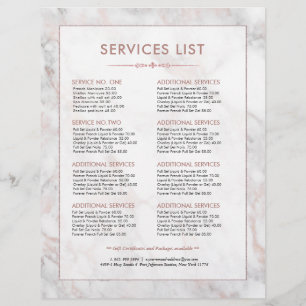 Modern Rose-Gold Marble Services Price List Flyer