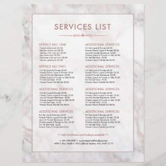 Modern Rose-Gold Marble Services Price List Flyer
