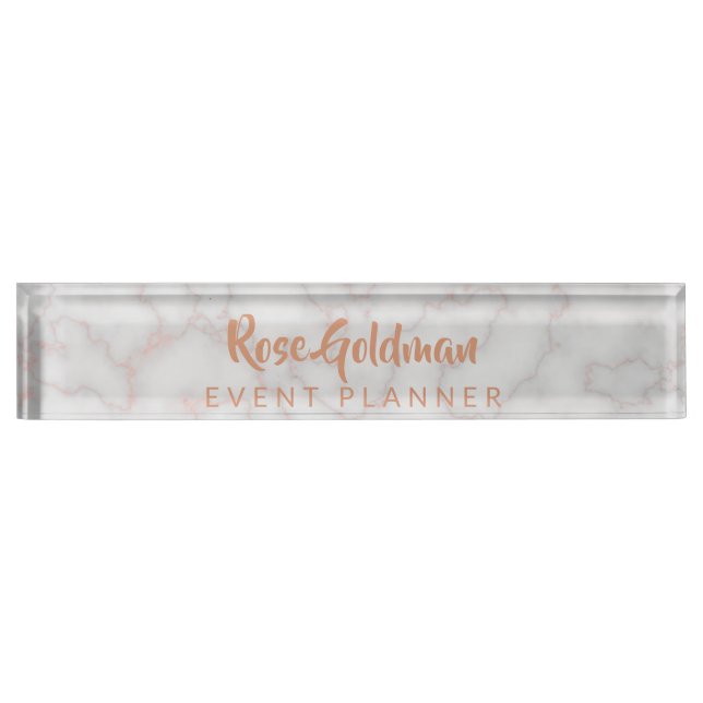 Modern Rose Gold Marble Stone Luxury Name Plate (Front)