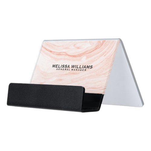 Modern Rose_Gold Marble Swirls Stone Texture Desk Business Card Holder