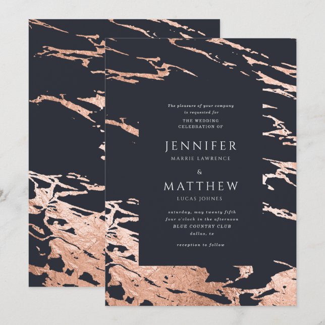 modern rose gold marble wedding invitation (Front/Back)