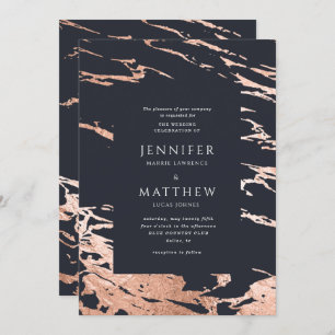 modern rose gold marble wedding invitation