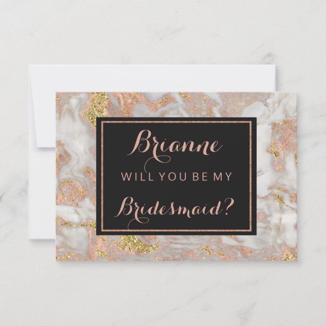 Modern Rose Gold Marble Will You Be My Bridesmaid Invitation (Front)