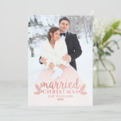 Modern Rose Gold Married Christmas Wedding Photo Holiday Card (Standing Front)
