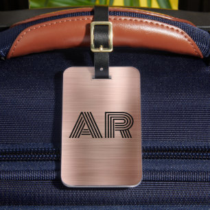 Modern Rose Gold Metal Two Monogram Initial Luggage Tag