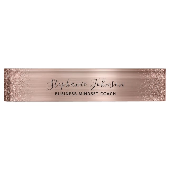 Modern Rose Gold Metallic Glitter Boss Lady Desk Name Plate (Front)