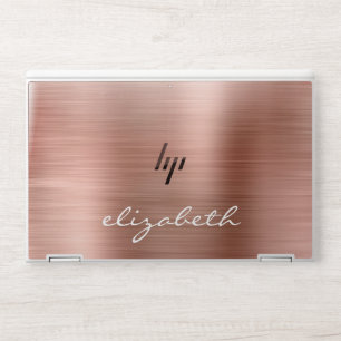Modern Rose Gold Metallic Handwriting Monogram HP Laptop Skin