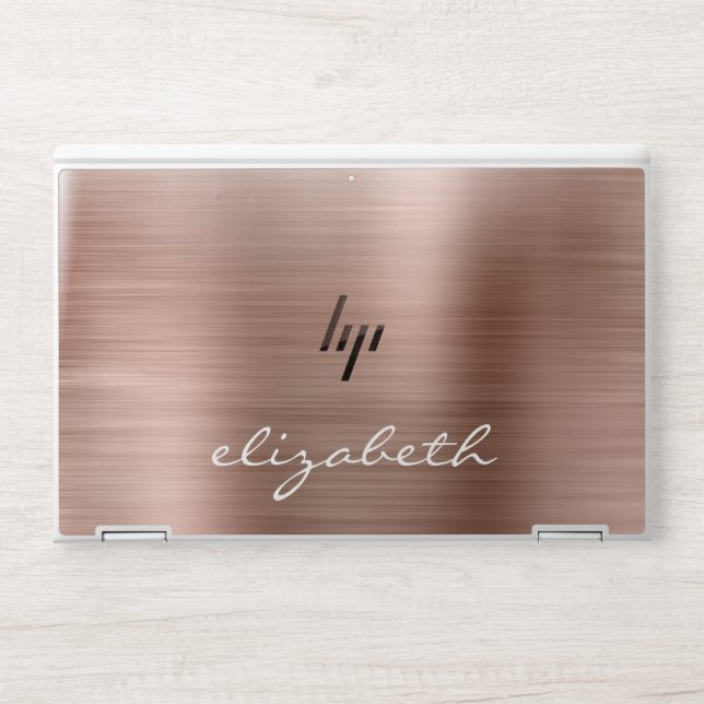 Modern Rose Gold Metallic Handwriting Monogram HP Laptop Skin (Front)