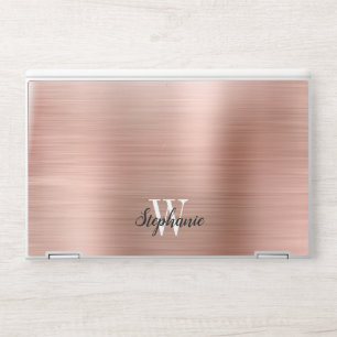 Modern Rose Gold Metallic Monogram HP Laptop Skin