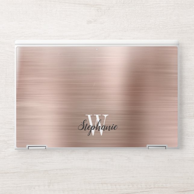 Modern Rose Gold Metallic Monogram HP Laptop Skin (Front)