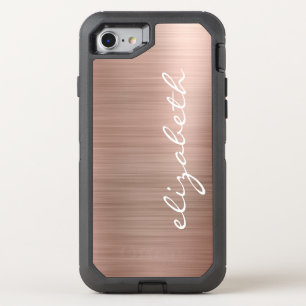 Modern Rose Gold Metallic Personalized Script OtterBox Defender iPhone SE/8/7 Case