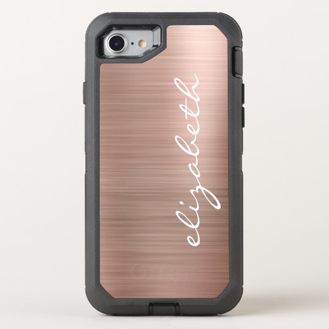 Modern Rose Gold Metallic Personalized Script Otterbox iPhone Case (Back)