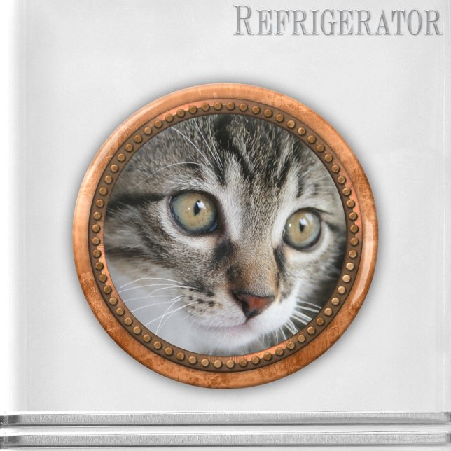 Modern Rose Gold Metallic Photo Porthole Magnet (Magnet with a rose gold metallic style frame and your own favorite cat or other photo)