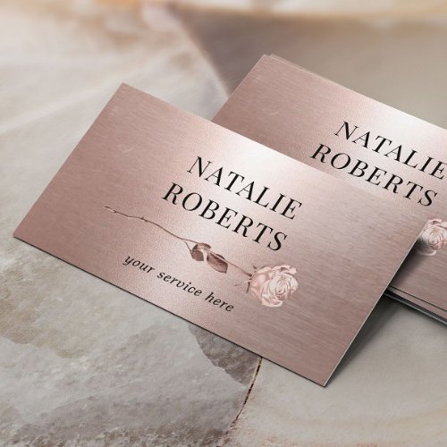 Modern Rose Gold Metallic Rose Flower Salon Spa Business Card