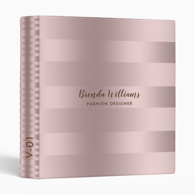 Modern Rose-gold Metallic Stripes Pattern 3 Ring Binder (Front/Spine)