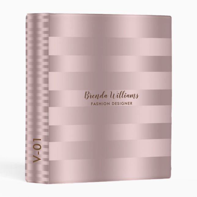 Modern Rose-gold Metallic Stripes Pattern Mini Binder (Front/Spine)