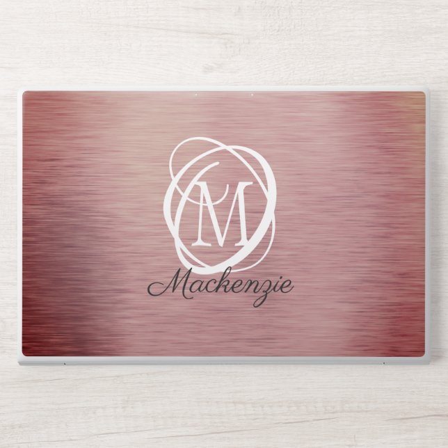 Modern Rose Gold Metallic Stylish Monogram Name HP Laptop Skin (Front)