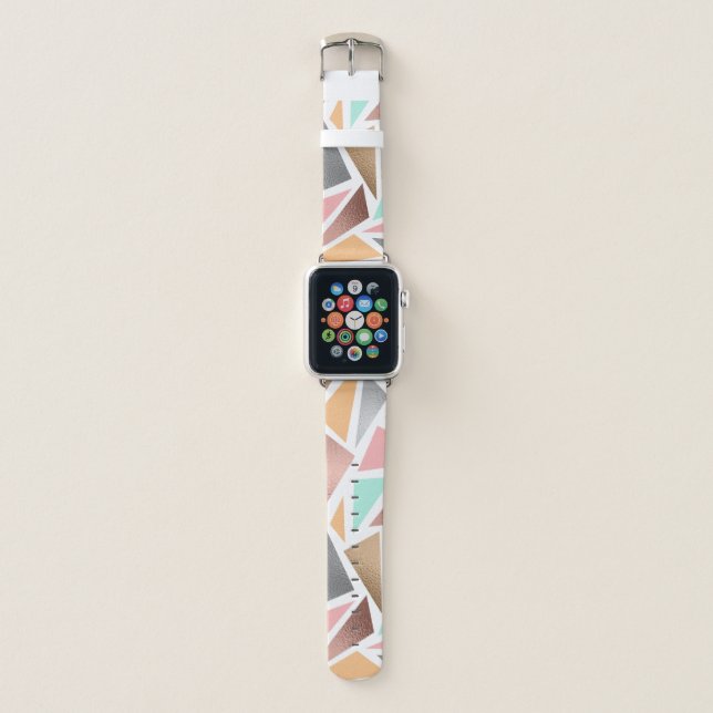Modern Rose Gold Mint Metallic Triangles Geometric Apple Watch Band (Front)