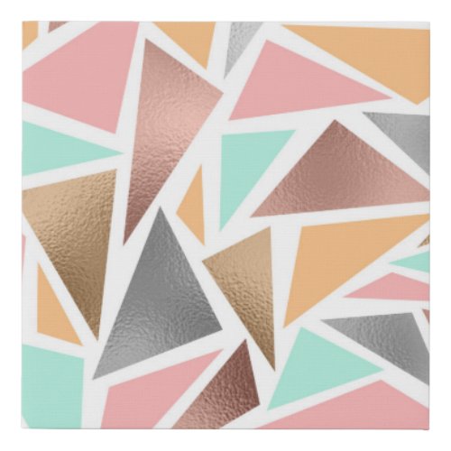 Modern Rose Gold Mint Metallic Triangles Geometric Faux Canvas Print