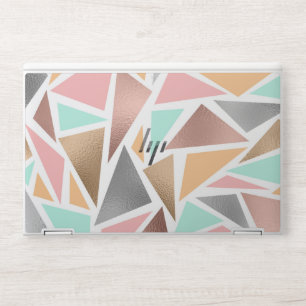Modern Rose Gold Mint Metallic Triangles Geometric HP Laptop Skin