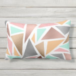 Modern Rose Gold Mint Metallic Triangles Geometric Lumbar Pillow<br><div class="desc">This modern, girly, and trendy geometric design is inspired by current fashion trends, combining metallic with geo prints and popular color schemes. It features faux printed rose gold, gold, silver, mint teal green, medium pink, and golden yellow triangles on a simple white background. This is the perfect design to exude...</div>