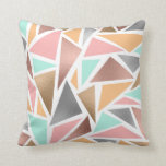 Modern Rose Gold Mint Metallic Triangles Geometric Throw Pillow<br><div class="desc">This modern, girly, and trendy geometric design is inspired by current fashion trends, combining metallic with geo prints and popular color schemes. It features faux printed rose gold, gold, silver, mint teal green, medium pink, and golden yellow triangles on a simple white background. This is the perfect design to exude...</div>