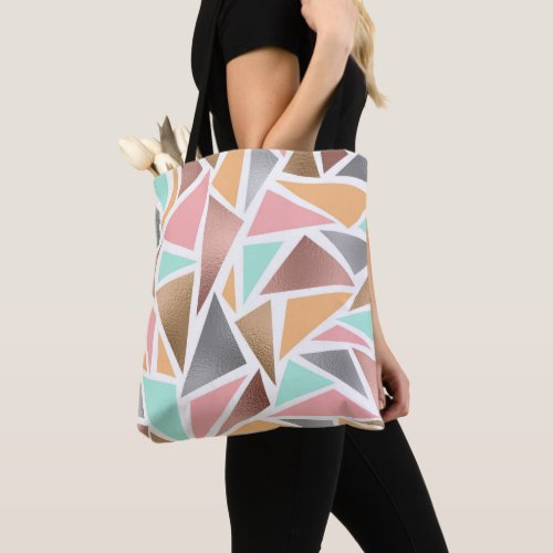 Modern Rose Gold Mint Metallic Triangles Geometric Tote Bag