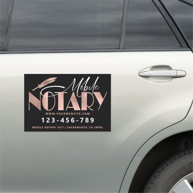 Modern Rose Gold Mobile Notary Loan Signing Agent Car Magnet (In Situ)