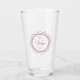 Modern Rose Gold Monogram Geometric Glass