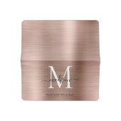 Modern Rose Gold Monogram Script Brushed Metal Checkbook Cover (Open)
