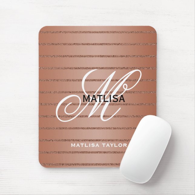 Modern Rose Gold Monogram Script Name Mouse Pad (With Mouse)