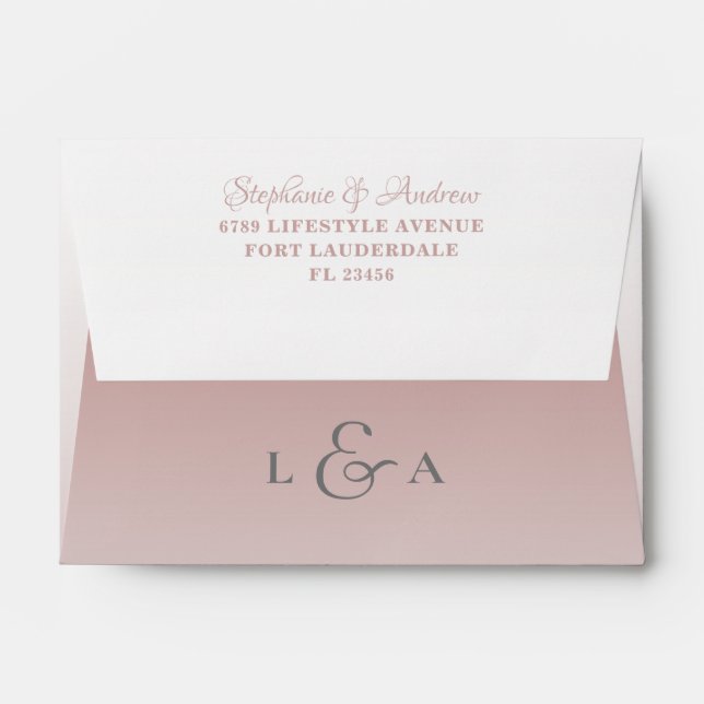 Modern Rose Gold Monogram Wedding Envelope (Back (Top Flap))