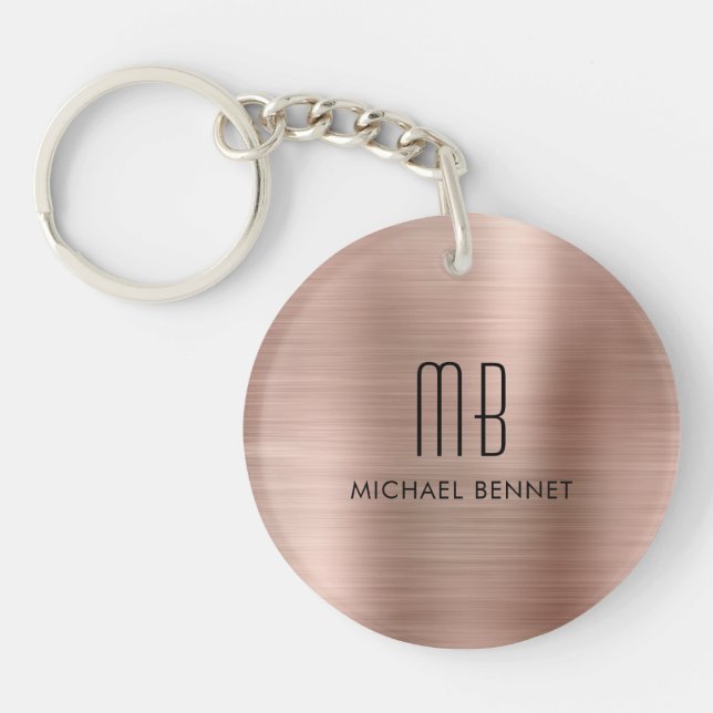 Modern Rose Gold Monogrammed Keychain (Front)