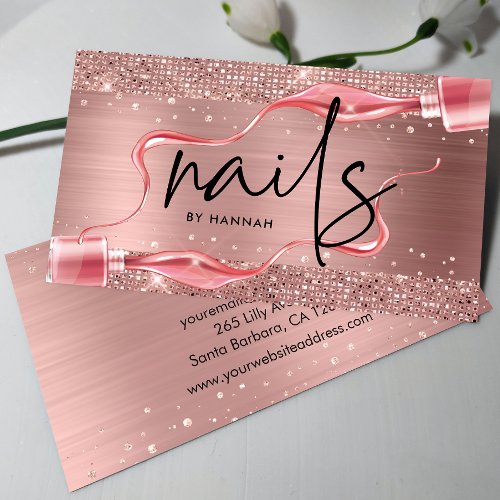 Modern Rose Gold Nail Technician  Business Card