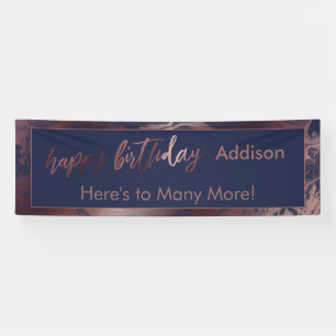 Modern Rose Gold & Navy Marbled Happy Birthday Banner