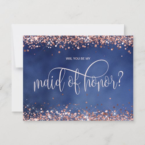 modern rose gold navy will you be my maid of honor invitation