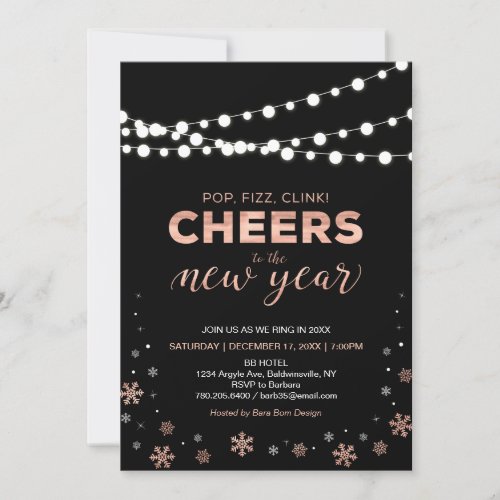 Modern Rose Gold New Years Eve Party Invitation