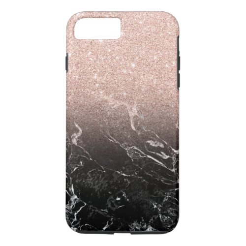 Modern rose gold ombre black marble color block iPhone 8 plus7 plus case